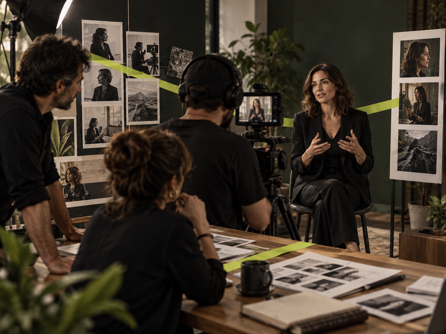 A strategic content production session with a business leader and production team.